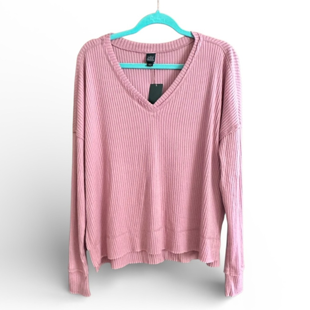 Wild Fable V-Neck Ribbed Sweater in Dusty Pink-NWT